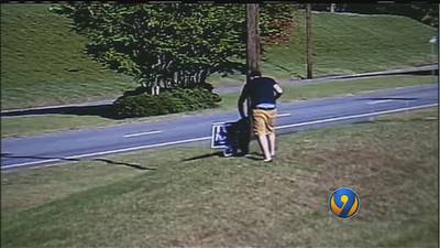 Man caught on camera stealing Trump signs from business