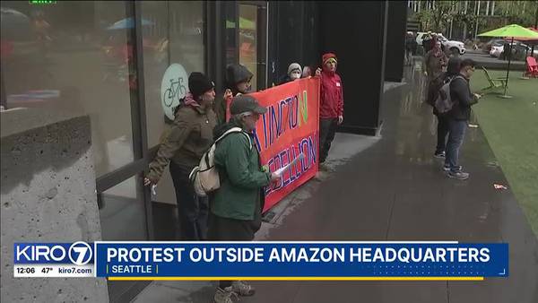 Protests at Amazon HQ object to use of fossil fuels in Oregon
