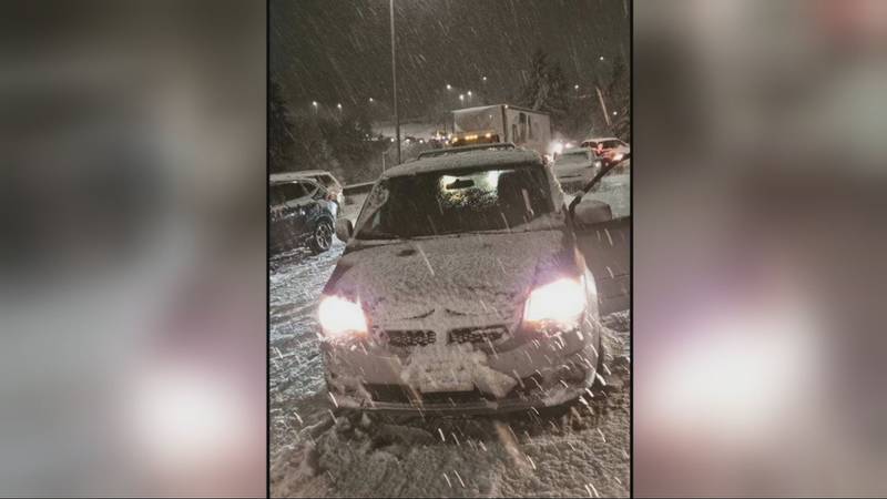 About 50 cars were stuck in a ditch because of the conditions on southbound I-5, just south of Olympia at the Highway 101 interchange.
