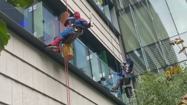 Superhero window washers help brighten day for Seattle Children’s patients