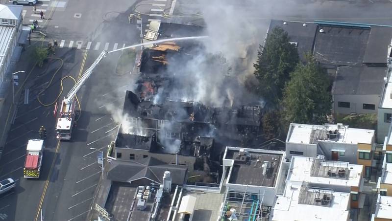 Several buildings burned in a massive early-morning fire in downtown Friday Harbor on San Juan Island Thursday morning.
