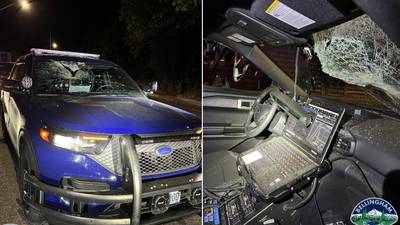  25-pound railroad tie hurled at Bellingham officers’ car slams through windshield