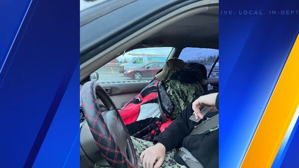 HOV lane violator with fake passenger made from duffel bag, blankets stopped on Interstate 5