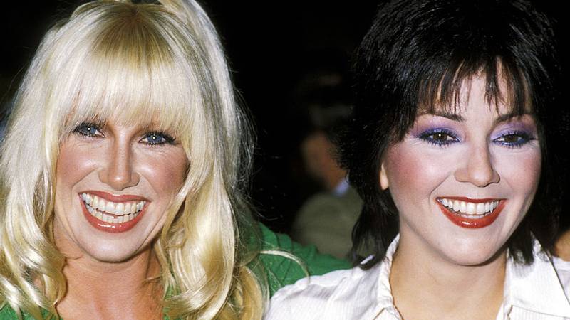 The "Three's Company" actress, right, paid tribute to Suzanne Somers, left, on Monday.
