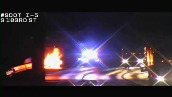 Car fire on I-5 in Tukwila slows traffic