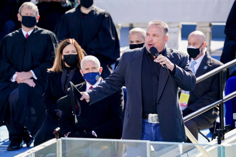 WASHINGTON, DC - JANUARY 20:  Singer Garth Brooks performs during the inauguration ceremony on the West Front of the U.S. Capitol on January 20, 2021 in Washington, DC.  During today's inauguration ceremony Joe Biden becomes the 46th president of the United States. (Photo by Kevin Dietsch-Pool/Getty Images)