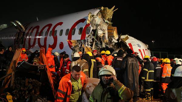 Photos: Pegasus Airlines plane skids off Istanbul airport runway, crashes