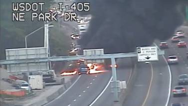 Northbound I-405 blocked in Renton after semitruck fire following hit-and-run crash