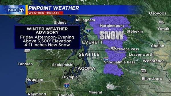 Winter weather advisory issued for central, northern Cascades starting Friday afternoon
