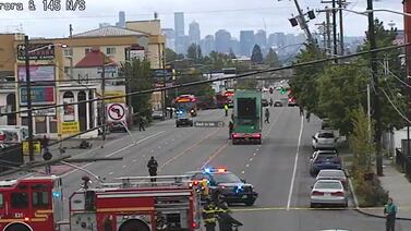 BREAKING: Downed powerlines cause street closure on Aurora Ave North