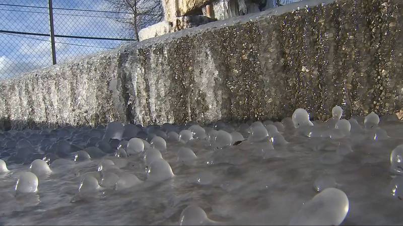 A frozen fountain in Seattle's South Park neighborhood