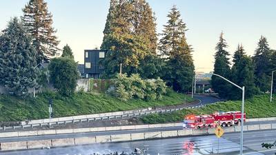 Photos: Trailer carrying propane tanks catches fire on Portland freeway