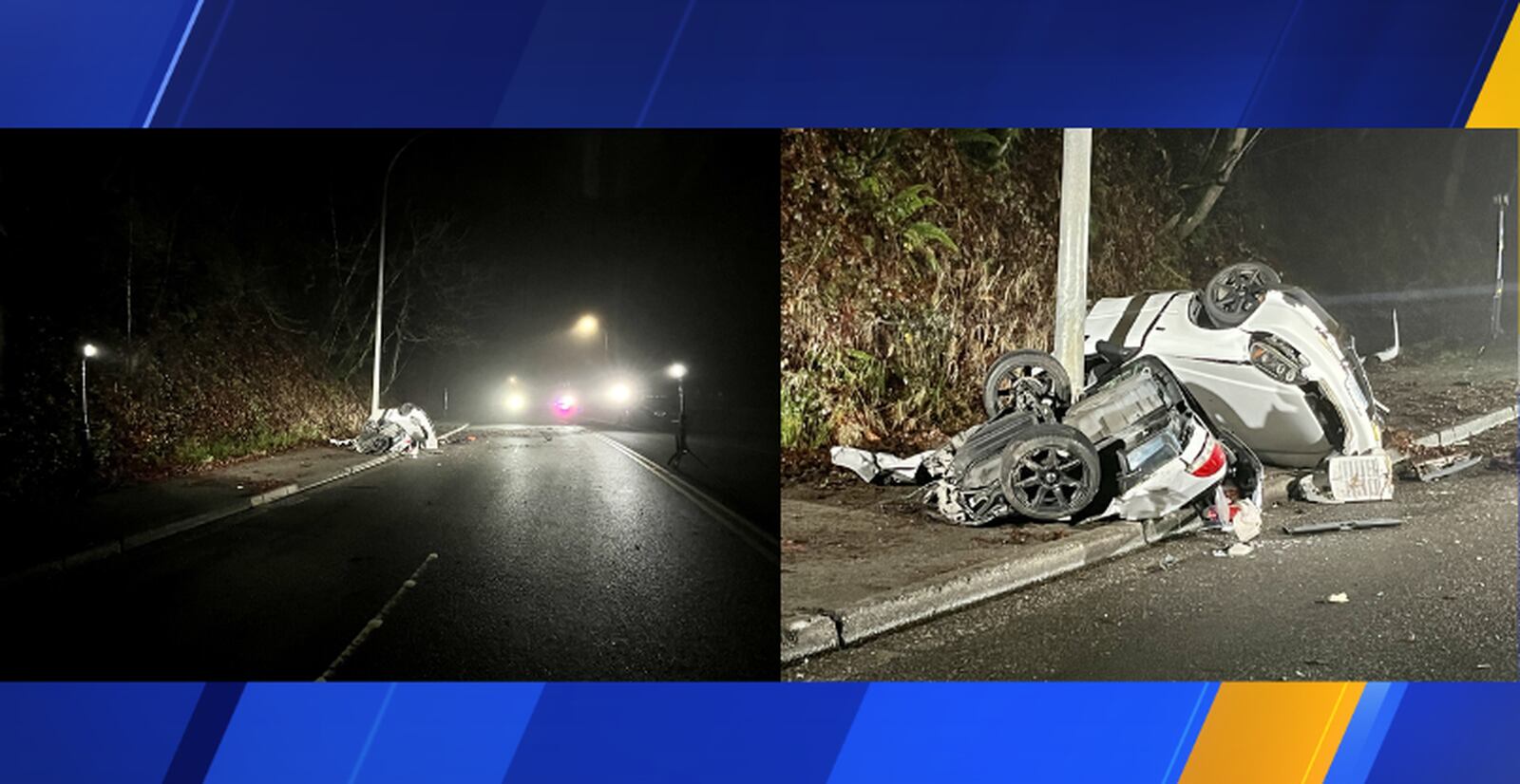 Renton Police Respond To Fatal Crash After Driver Smashes Car In Half With Light Pole Kiro 7 