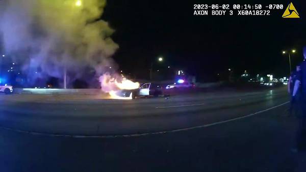 VIDEO: Car catches fire after pursuit on I-5