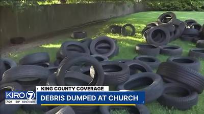 Nearly 100 tires left on church property as vandals strike again