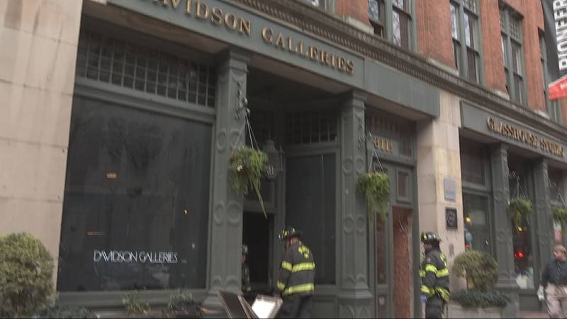 A fire at a Pioneer Square art gallery on Friday morning