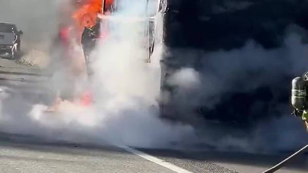 RAW: Bus fire on Interstate 90