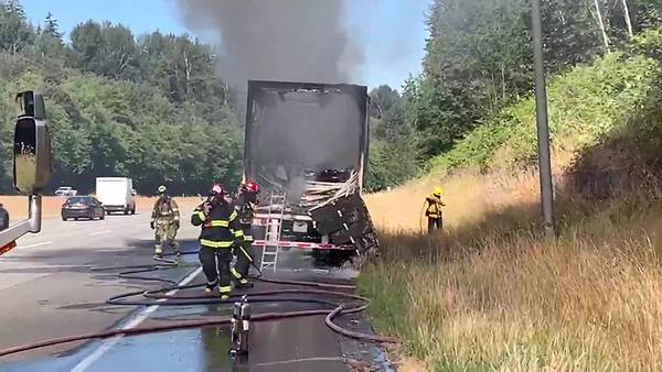 VIDEO: Semi-truck fire along I-90
