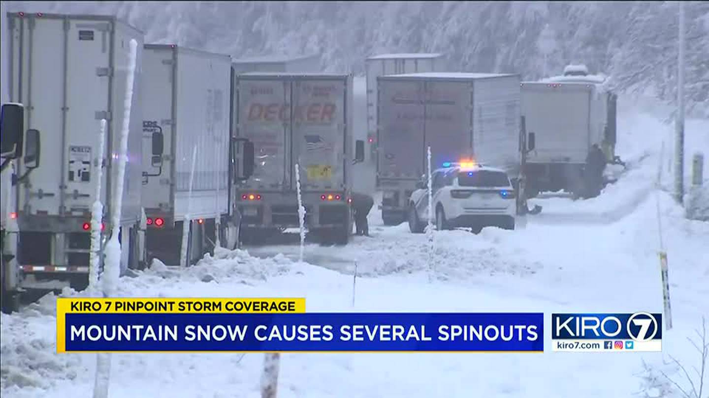 VIDEO: Snoqualmie Pass snow continues to create hazardous conditions – KIRO  7 News Seattle