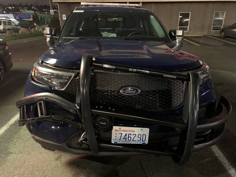 Seattle Police arrested a man they say rammed a police vehicle in Ballard on Thursday, Jan. 25, 2023.