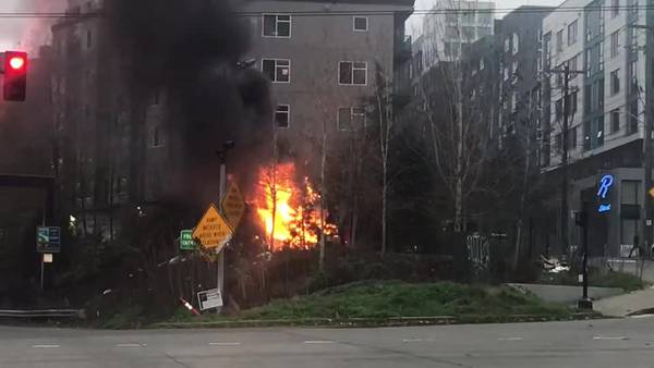 RAW: Encampment fire near Mercer Street and Interstate 5