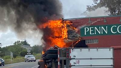 PHOTOS: Semi truck and building fire on Whidbey Island