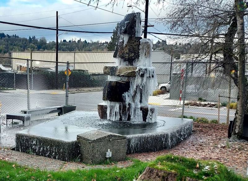 A frozen fountain in Seattle