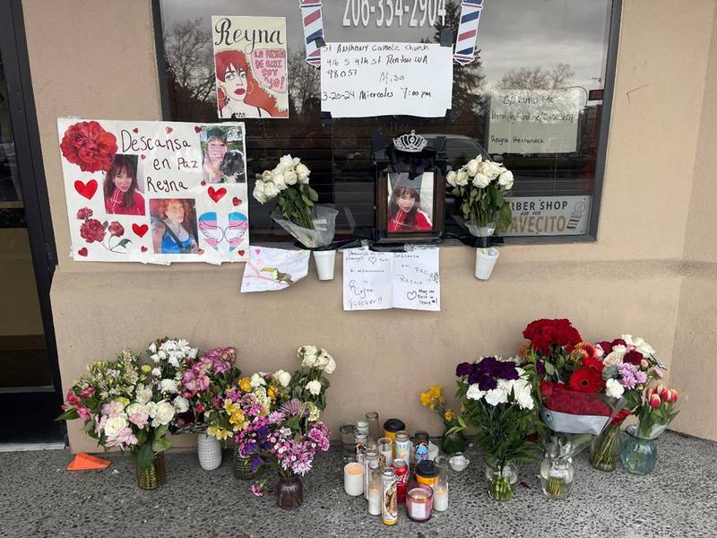 Memorial in front of the Renton salon owned by  Reyna Hernandez.