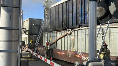 Photos: Train fire in Marysville blocks intersection for hours