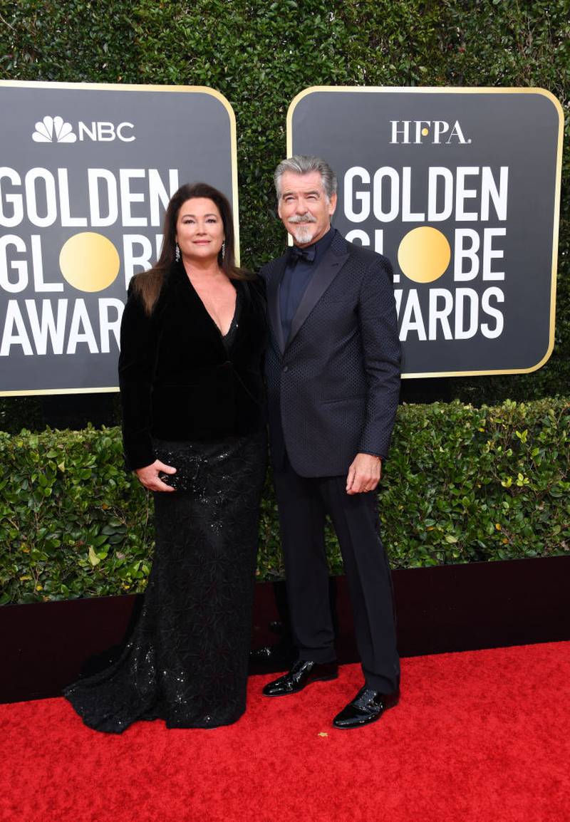 BEVERLY HILLS, CALIFORNIA - JANUARY 05: (l-R) Keely Shaye Brosnan and Pierce Brosnan attend the 77th Annual Golden Globe Awards at The Beverly Hilton Hotel on January 05, 2020 in Beverly Hills, California. (Photo by Jon Kopaloff/Getty Images)