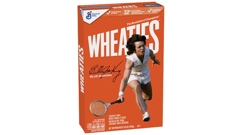 Billie Jean King, a 39-time Grand Slam champion is getting the breakfast cereal treatment by being added to a box of cereal known for celebrating athletes.