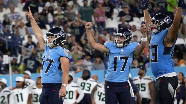 Rookie kicks 3 field goals in 4th quarter as the Titans rally past Seattle 16-15