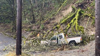 PHOTOS: Landslides, fallen trees bury service truck on SR-16 in Gorst
