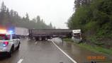 Jackknifed semi-truck blocks lanes on I-90 near Snoqualmie Pass