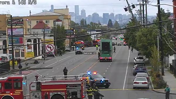 Downed powerlines cause street closure on Aurora Ave North