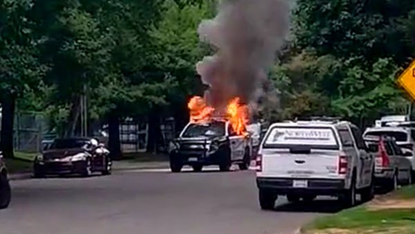 RAW: Renton patrol car catches fire - Credit: citizen.com