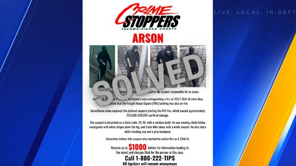 Crime Stoppers tip leads to arrest of Tacoma arson suspect