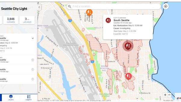 Almost 4,000 without power in South Seattle on Sunday