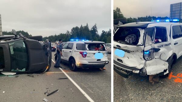 VIDEO: Woman arrested for DUI after crashing into state patrol vehicle on I-5