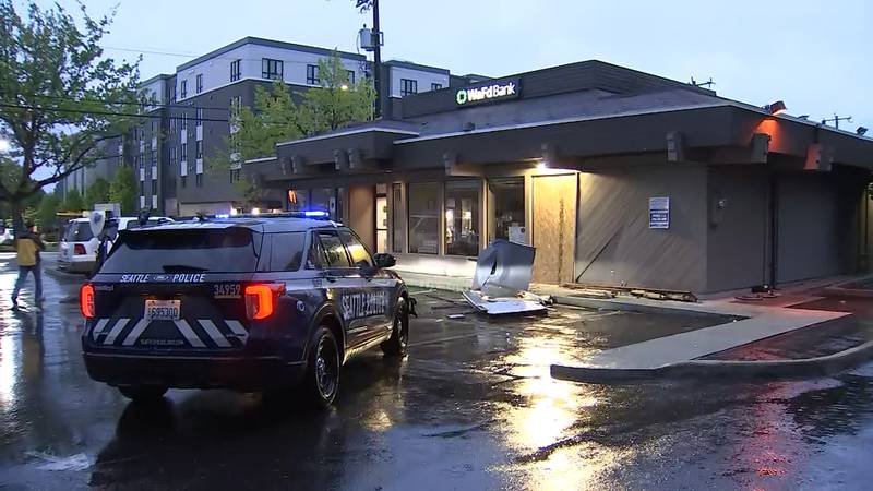 An ATM was ripped out of a Washington Federal Bank in Seattle's Rainier Valley on Friday, May 5, 2023.