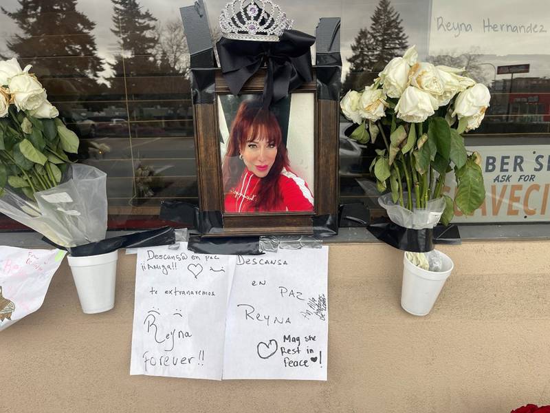 Memorial in front of the Renton salon owned by  Reyna Hernandez.