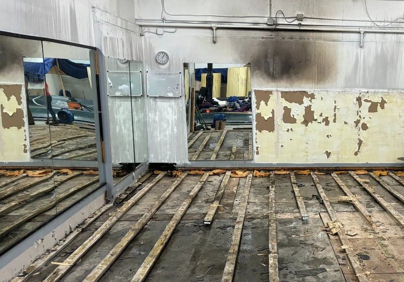 Damage from a fire at an Olympia gym