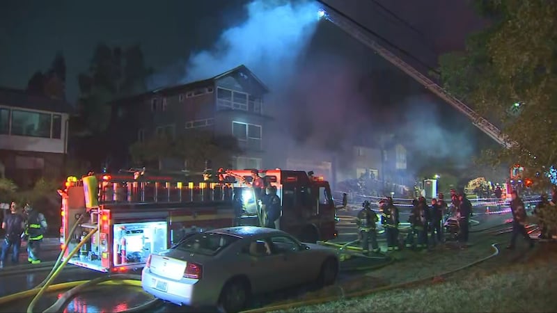 A 3-alarm fire caused a home under construction to collapse and damaged two others in Seattle's Mount Baker neighborhood.