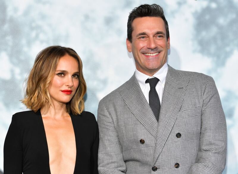 LOS ANGELES, CALIFORNIA - SEPTEMBER 25: Natalie Portman (L) and Jon Hamm attend the premiere of FOX's "Lucy In The Sky" at Darryl Zanuck Theater at FOX Studios on September 25, 2019 in Los Angeles, California. (Photo by Rodin Eckenroth/Getty Images)