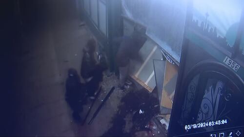 Surveillance video showed that the Hyundai backed into the store twice to break through.