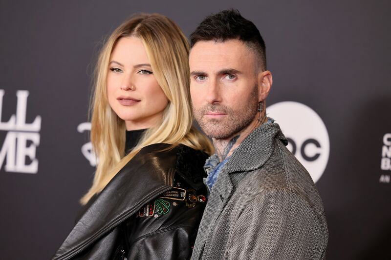 NEW YORK, NEW YORK - NOVEMBER 03: (L-R) Behati Prinsloo and Adam Levine attend the 38th Annual Rock & Roll Hall Of Fame Induction Ceremony at Barclays Center on November 03, 2023 in New York City. (Photo by Theo Wargo/Getty Images for The Rock and Roll Hall of Fame )