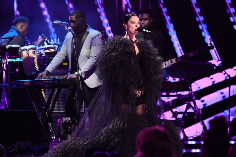 NEW YORK, NEW YORK - NOVEMBER 03: St. Vincent performs onstage during the 38th Annual Rock & Roll Hall Of Fame Induction Ceremony at Barclays Center on November 03, 2023 in New York City. (Photo by Theo Wargo/Getty Images for The Rock and Roll Hall of Fame )