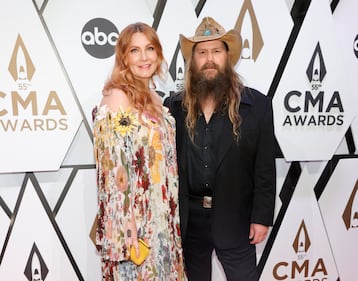 NASHVILLE, TENNESSEE - NOVEMBER 10: Morgane Stapleton and Chris Stapleton attend the 55th annual Country Music Association awards at the Bridgestone Arena on November 10, 2021 in Nashville, Tennessee. (Photo by Jason Kempin/Getty Images)