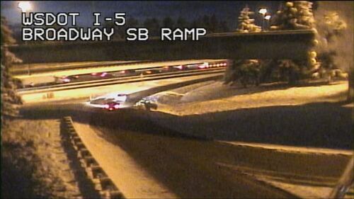 Snow fell in a narrow band just south of downtown Everett.
