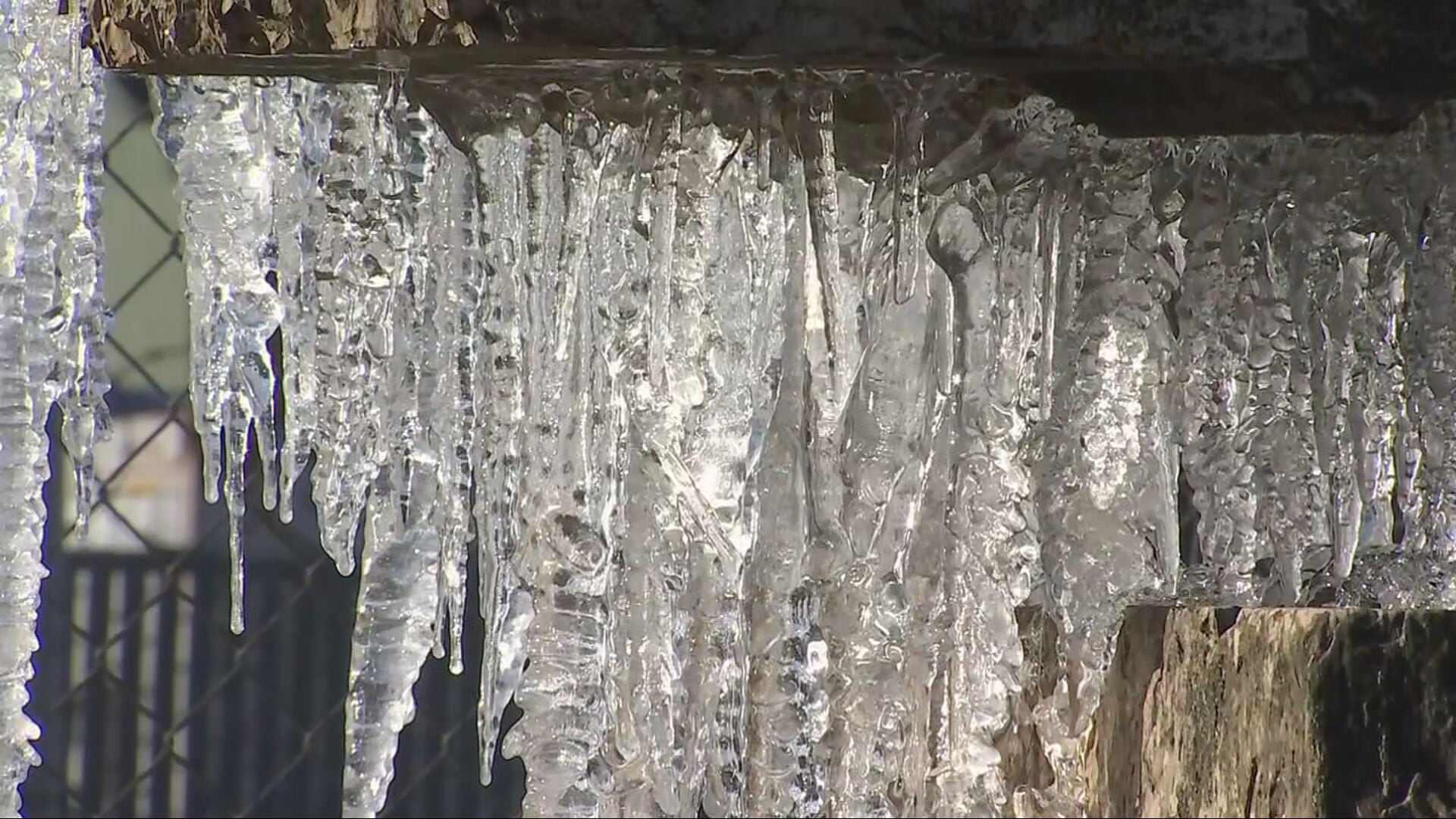 A frozen fountain in Seattle's South Park neighborhood